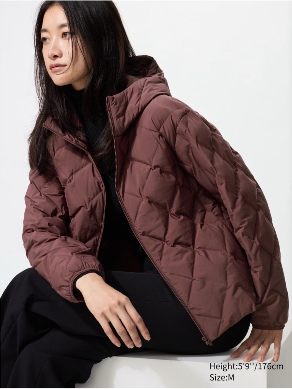 Uniqlo Quilted Hooded Puffer Jacket - wine color new without tags
